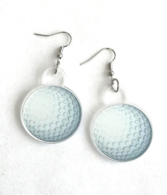 Golf Theme Acrylic Ball Earrings | Lightweight Golf Ball Dangle Earrings