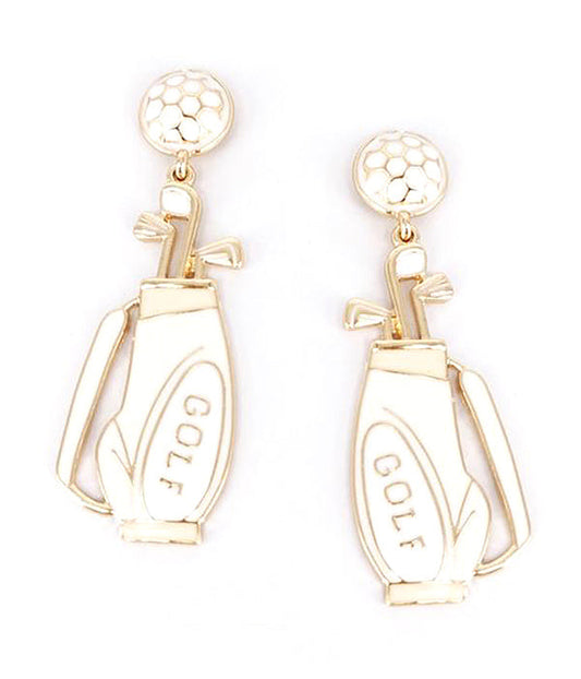 Golf Bag Drop Earrings | Sporty Gold Golf Earrings for Women