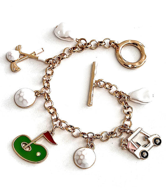 Golf Multi-Charm Toggle Bracelet | Gold Golf Charm Bracelet for Women