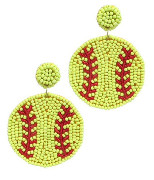 Handmade Seed Bead Softball Earrings | Softball Statement Earrings