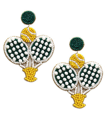Handmade Beaded Tennis Earrings | Statement Tennis Racket Earrings