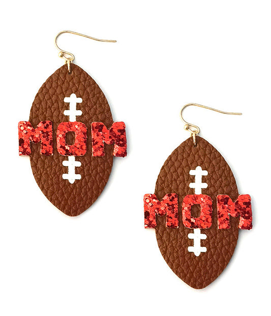 Football Mom Leatherette Earrings | Glitter Game Day Earrings for Sports Moms