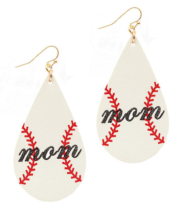 Baseball Mom Leather Earrings | Lightweight Game Day Teardrop Earrings