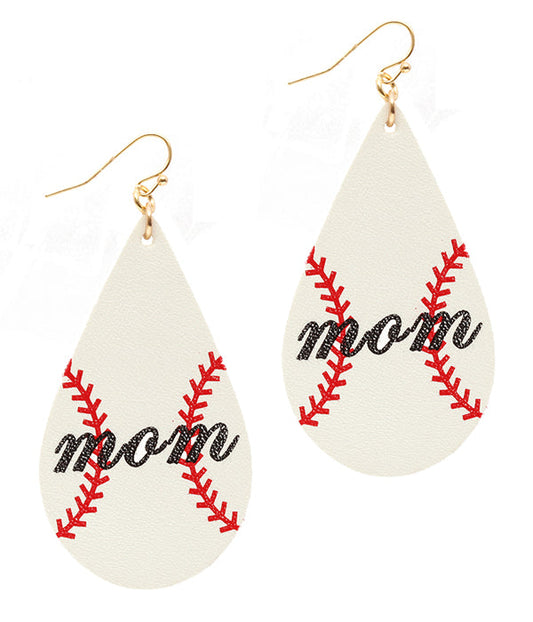 Baseball Mom Leather Earrings | Lightweight Game Day Teardrop Earrings
