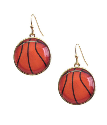 Basketball Cabochon Earrings | Sporty Game Day Drop Earrings