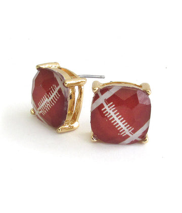 Football Facet Stone Stud Earrings | Sport Theme Football Gem Stud Earrings