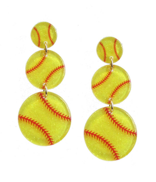 Softball Acrylic Drop Earrings | Glitter Game Day Statement Earrings
