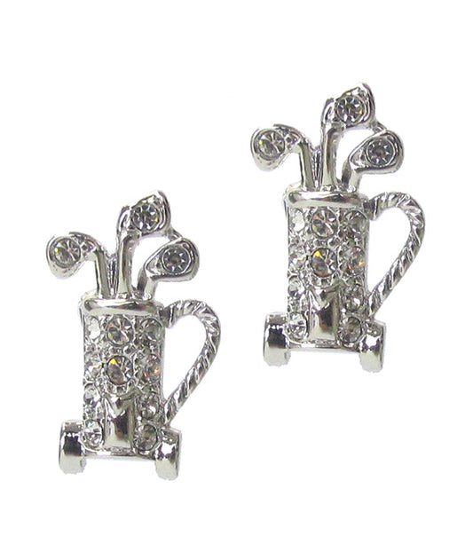 Crystal Golf Bag Earrings | White Gold Rhinestone Golf Earrings for Women