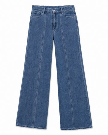 Seam Detail Mid-Rise Stretch Denim Jeans | Everyday Structured Wide Leg Denim
