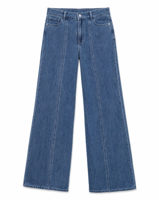 Seam Detail Mid-Rise Stretch Denim Jeans | Everyday Structured Wide Leg Denim