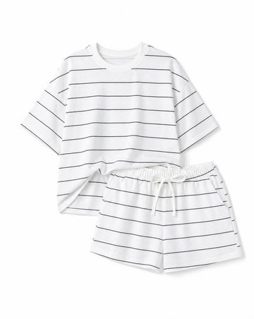 Striped Lounge Set | Relaxed Tee & Drawstring Shorts Matching Set