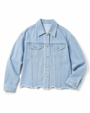 Dropped Shoulder Raw Hem Denim Jacket | Relaxed Sports Mom Layering Jacket