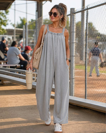 SO ME Wide Leg Lightweight Denim Overalls