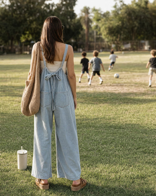 SO ME Wide Leg Lightweight Denim Overalls | Relaxed Everyday Sports Mom Style