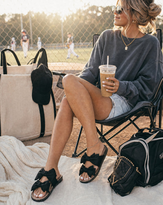 Double Bow Slide Sandals | Chic Everyday Slip-On Sandals for Sports Moms