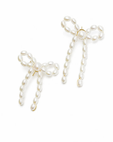 Pearl Bow Ballerina Earrings | Feminine Coquette Pearl Statement Earrings