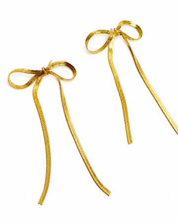 Long Drop Bow Earrings | Minimal Gold Bow Statement Earrings