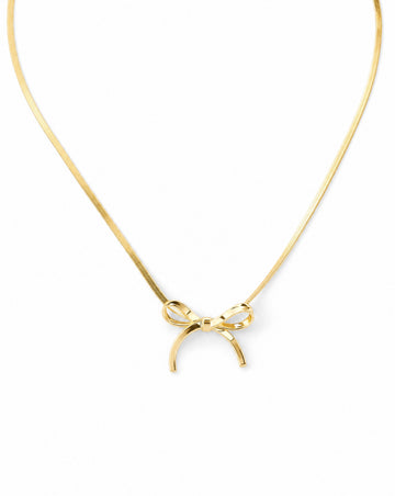 Gold Bow Herringbone Necklace | Minimalist Coquette Bow Necklace