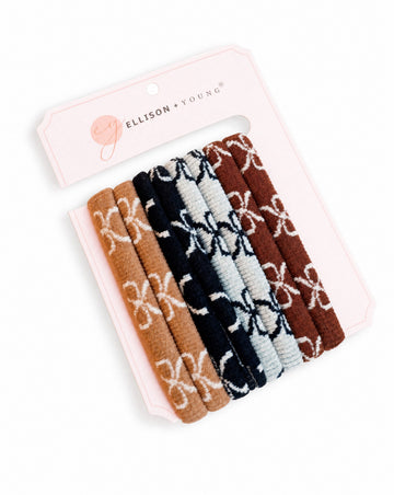 Bow Pattern Hair Tie Set | Coquette Neutral Hair Ties for Everyday Style