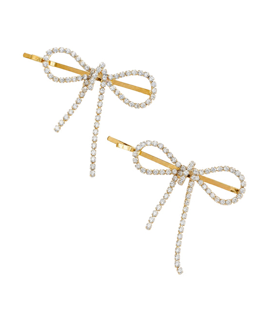 Sparkle Bow Bobby Pin Set | Rhinestone Bow Hair Clips for Feminine Everyday Style