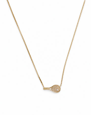 Side Swing Tennis Racket Necklace | Sporty Chic Gold Tennis Necklace