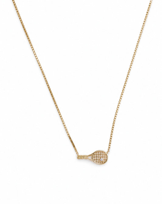 Side Swing Tennis Racket Necklace | Sporty Chic Gold Tennis Necklace