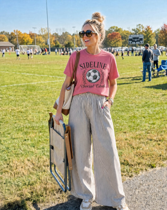 Stripe Wide Leg Elastic Drawstring Pants