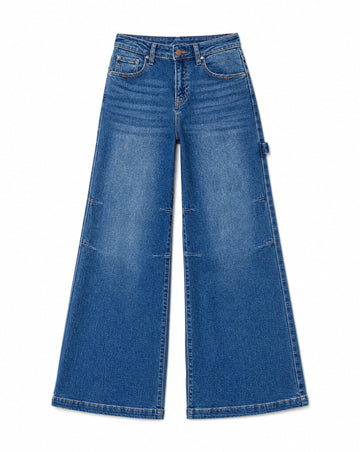 RISEN High Rise Wide Leg Patch Detail Jeans | Effortless Everyday Statement Denim