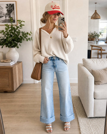 RISEN Full Size Tummy Control High Rise Ankle Wide Cuffed Jeans