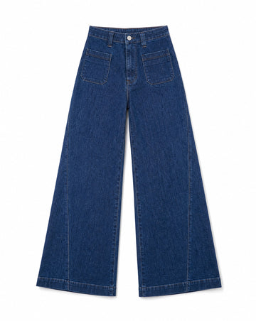 Judy Blue High-Waisted Retro Wide Jeans with Patch Pockets & Twisted Seams | Vintage-Inspired Statement Denim