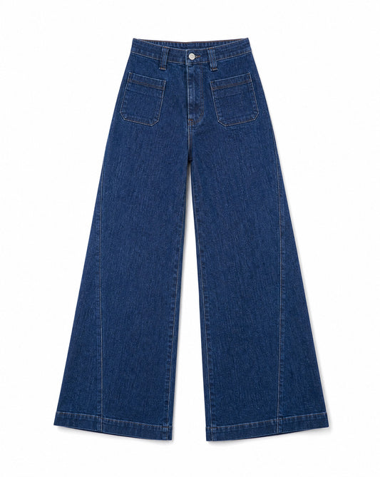 Judy Blue High-Waisted Retro Wide Jeans with Patch Pockets & Twisted Seams | Vintage-Inspired Statement Denim