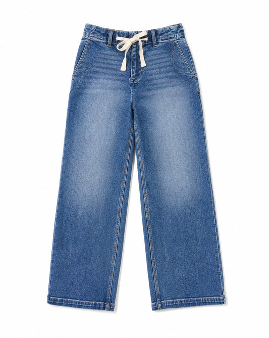RISEN Elastic Band High Rise Cropped Wide Jeans | Relaxed Everyday Wide Leg Denim