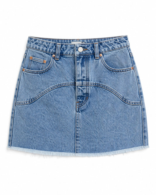 SO ME Washed Denim Floral Contrast Pockets Mini Skirt | Vintage Floral Denim Mini Skirt