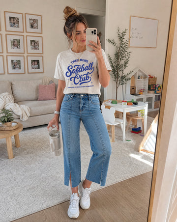 RISEN Tummy Control Mid Rise Cropped Wide Leg Denim Jeans
