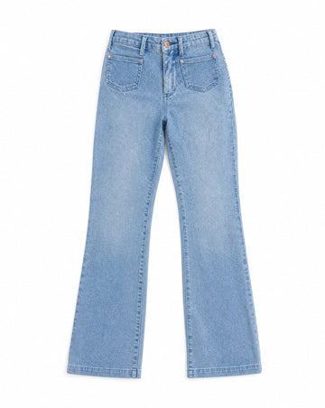 Judy Blue Mid Rise Bootcut Jeans with Contrast Wash & Front Patch Pockets | Everyday Flattering Bootcut Denim