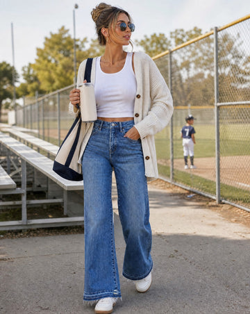 RISEN High Rise Wide Leg Jeans with Released Hem