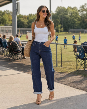RISEN Slouchy Cropped Boyfriend Jeans with Cuffed Hem
