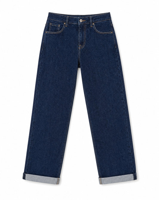 RISEN Slouchy Cropped Boyfriend Jeans with Cuffed Hem | Relaxed Everyday Boyfriend Denim