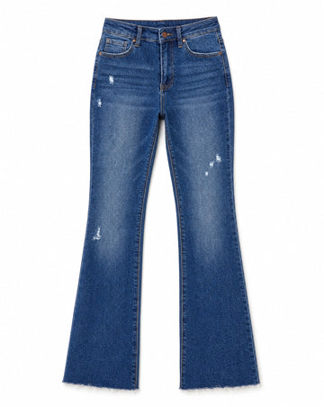 RISEN Distressed Mid Rise Flare Jeans | Vintage-Inspired Everyday Flare Denim