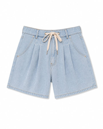 SO ME Mid Rise Denim Shorts with Cotton Tape Drawstring | Relaxed Everyday Summer Denim Shorts