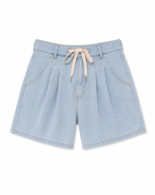 SO ME Mid Rise Denim Shorts with Cotton Tape Drawstring | Relaxed Everyday Summer Denim Shorts