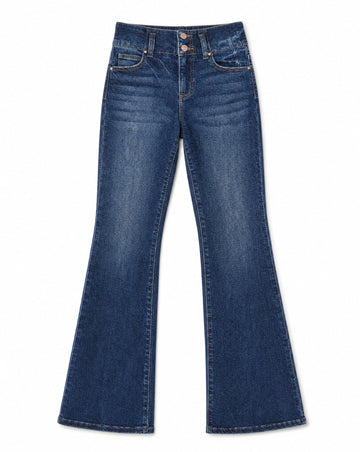 RISEN High Rise Flare Jeans with Seam Detail Waistband | Elevated Vintage-Inspired Flare Denim