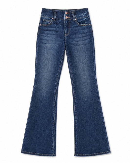 RISEN High Rise Flare Jeans with Seam Detail Waistband | Elevated Vintage-Inspired Flare Denim