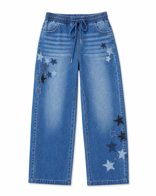 RISEN Star Patch Slouchy Barrel Jeans | Relaxed Cropped Pull-On Denim
