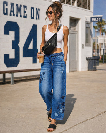 RISEN Star Patch Slouchy Barrel Jeans