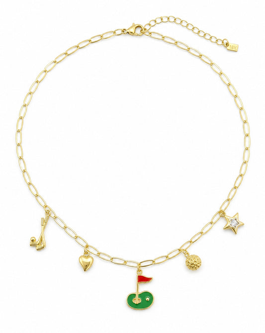 Golf Day Charm Necklace | Gold Golf Lover Charm Necklace