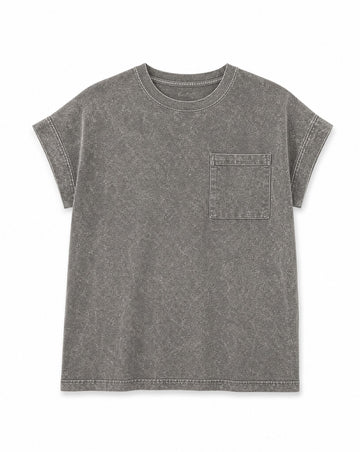 Zenana Halo Snow Washed Cuffed Short Sleeve Tee | Vintage Washed Pocket T-Shirt