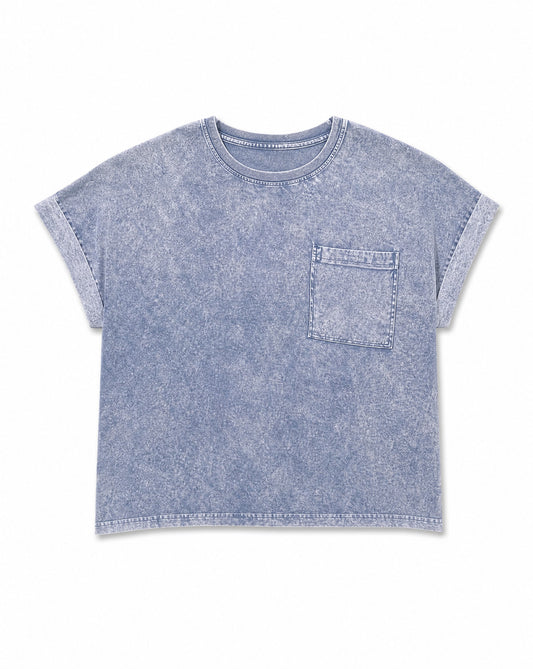 Zenana Halo Snow Washed Cotton Cuffed Short Sleeve Top