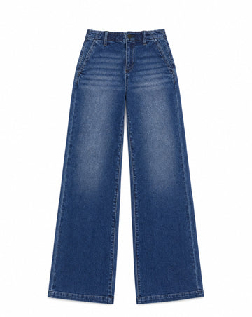 RISEN High Rise Wide Leg Slanted Pocket Jeans | Flattering Stretch Wide Leg Denim
