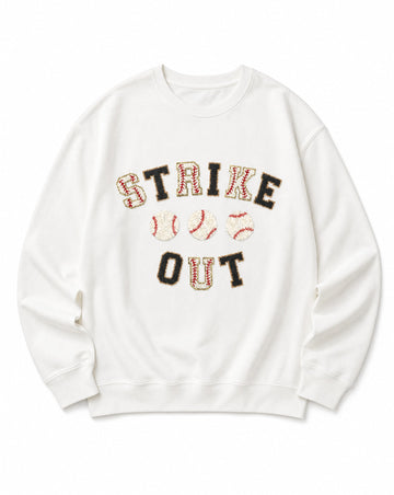 Baseballs Strikeout Patches Sweatshirt | Oversized Baseball Graphic Pullover